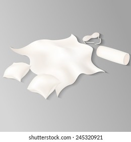Vector realistic white bedroom accessories set. Bed linen, pillows, sleep mask.