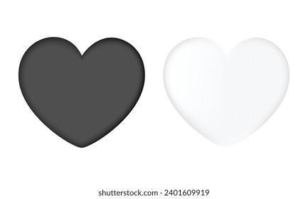 Vector realistic white and black 3d heart on white.