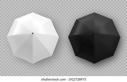 Vector realistic white and black umbrella isolated on transparent background