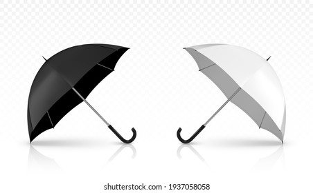 Vector realistic white and black umbrella isolated on transparent background.