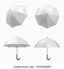 Vector realistic white blank umbrella set isolated on transparent background.