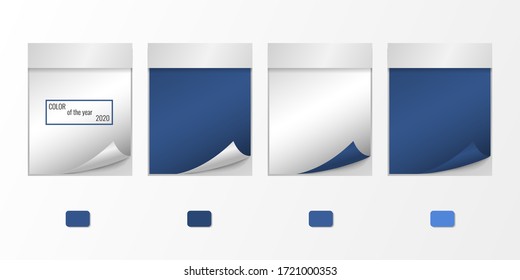 Vector realistic white and blue square sticker label mock up isolated on white background. Sticky note paper reminder template. Set 3d paper rectangle sheet mockup for design tear-off calendar page.