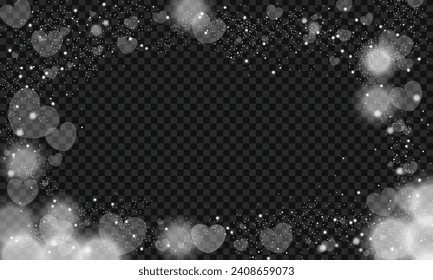 Vektorrealistischer weißer Bokeh- und Herzlichteffekt.