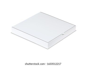 Vector realistic white cardboard box for pizza.