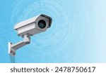 Vector of realistic white CCTV cameras on blue technology background used for illustration safety concept.