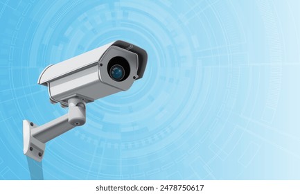 Vector of realistic white CCTV cameras on blue technology background used for illustration safety concept.