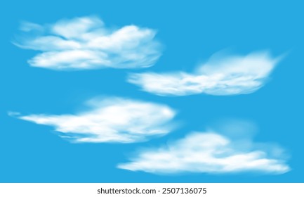 Vector of realistic white cloud perspective on blue sky background illustration.