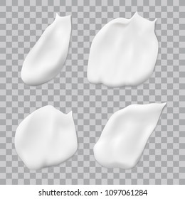 Vector realistic white cream smears isolated on transparent background