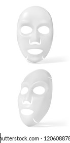 Vector realistic white facial cosmetic sheet mask on white background