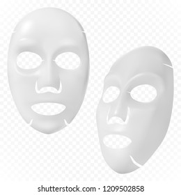 Vector realistic white facial cosmetic sheet mask on transparent background