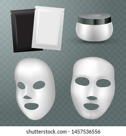 Vector realistic white facial cosmetic sheet mask on transparent background for your design