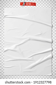 Vector realistic white glued paper on transparent background