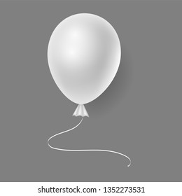 Vector realistic white helium balloon on grey background. Perfect for invitation, poster, web-banner, article, offer. Three-dimensional illustration. Eps 10.