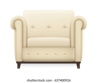 Vector realistic white leather armchear isolated