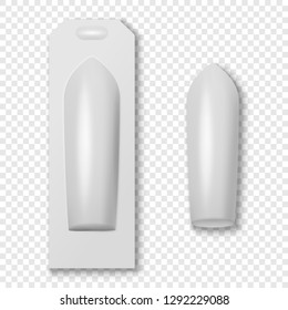 Vector Realistic White Medical Suppositories in Blister Closeup Isolated. Packaging of Contraceptives, Vaginal, Rectal Candles. Design Template for Mockup. Therapy, Treatment, Women Health. Top View