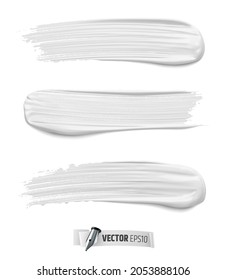 Vector realistic white paint brush strokes on a white background.