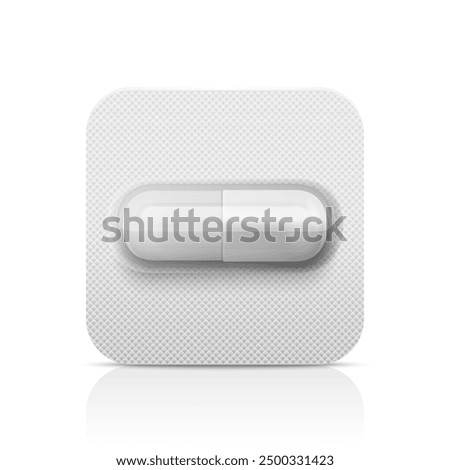 Vector Realistic White Pharmaceutical Medical Pill, Vitamins, Capsule in Blister Closeup Isolated. Pill in Blister Packaging Design Template. Front View. Medicine, Health Concept