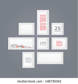 Vector realistic white picture frames. Modern design template. Fresh composition. Frames with space for your content.