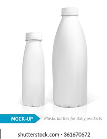 Vector realistic white plastic bottle for dairy products, juice or milk. Mock-up packages