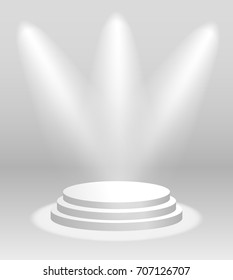 Vector realistic white podium or pedestal with spotlights for ceremony or exhibition
