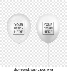 Vector Realistic White, Transparent Balloon Set Closeup Isolated on Transparent Background. Design Template of Translucent Helium Baloons, Mockup, Anniversary, Birthday Party. Corporate Identity, Logo