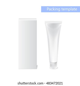 Vector realistic white tube and packaging. Tubes for cosmetics or artistic paint, creams, toothpaste, gel, sauce, paint, glue, ointments, lotions, medicines.  