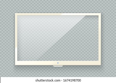 Vector realistic white TV led screen isolated on transparent background. Modern lcd panel. Computer monitor display mockup. Blank television graphic design element for catalog, web, as mock up