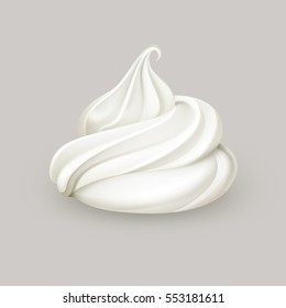 Vector Realistic White Whipped Cream for Dessert Cupcakes Soft Served Ice Cream Close up Isolated on Background