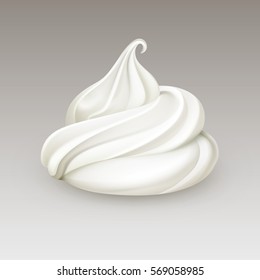 Vector Realistic White Whipped Cream for Dessert Cupcakes Soft Served Close up Isolated on Background