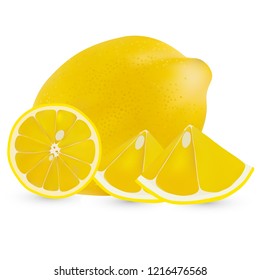 Vector realistic whole lemon and half a lemon isolated on white background. Isolated lemon on white backgrpund. Citrus fruit