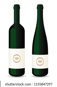 Vector realistic wine bottles wit label. Isolated. White background.