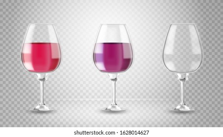 Vector realistic wine glass. Transparent background.