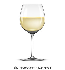 Vector realistic wineglass with white wine icon isolated on white background. Design template in EPS10.