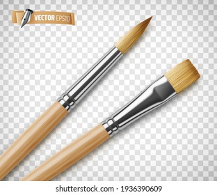 Set Of Realistic Brushes For Painting Paintbrushes On Transparent  Background Vector Illustration Stock Illustration - Download Image Now -  iStock