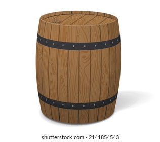 Vector de barril de madera realista para el alcohol, el vino, el whisky, la cerveza, el coñac aislado en un fondo blanco