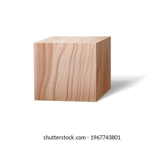 Vector Realistic Wooden Block Box isolated white. Pieces of wood in the shape of a box. Wooden box cut. 3d Vector