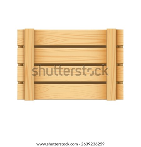 Vector realistic wooden box side view. Timber empty crate with holes isolated. 3d brown basket container for storage and transportation, delivery of food products, fruits, vegetables and freight
