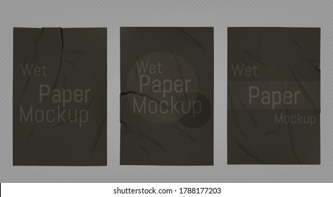Vector realistic wrinkled black poster. Wet wrinkled posters mockup