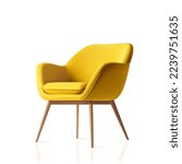 Vector realistic yellow armchair 3d render. Cozy comfortable office chair for indoor space design. Office interior furniture.