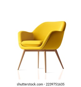 Representación 3d del sillón amarillo realista vectorial. Cómoda silla de oficina para el diseño de espacios interiores. Mobiliario interior de oficina.