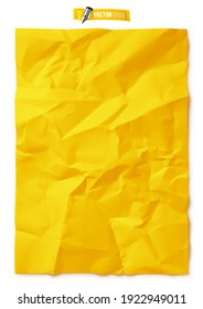 Vector realistic yellow crumpled paper on white background