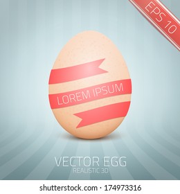 Vector realistic yellow egg. On abstract background. 3D Chicken Egg with red stripe.