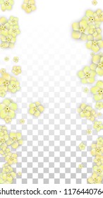 Vector Realistic Yellow Flowers Falling on Transparent Background.  Spring Romantic Flowers Illustration. Flying Petals. Sakura Spa Design.  Blossom Confetti. Design Elements for  8 March Card.