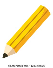 Vector realistic yellow wooden pencil with rubber eraser. Sharpened detailed office, school instrument, creativity, idea, education and design symbol. Isolated illustration, white background.