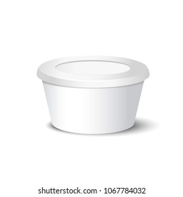 Vector realistic yogurt, ice cream or sour creme package on white background. illustration. Mock up of container isolated. Template for your design. Side view. Diminishing perspective