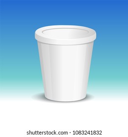 Vector realistic yogurt, ice cream or sour creme package on white backgrounnd. 3D illustration. Mock up of container isolated. Template for your design. Side view. Diminishing perspective
