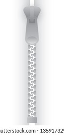 Vector realistic zipper. Isolated on white background.