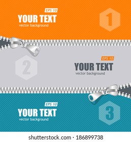 Vector realistic zippers banner 1 2 3 concept