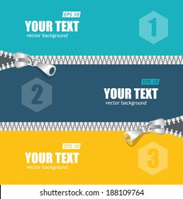 Vector realistic zippers banner 1 2 3 concept template