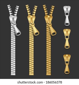 Vector realistic zippers type set of illustration